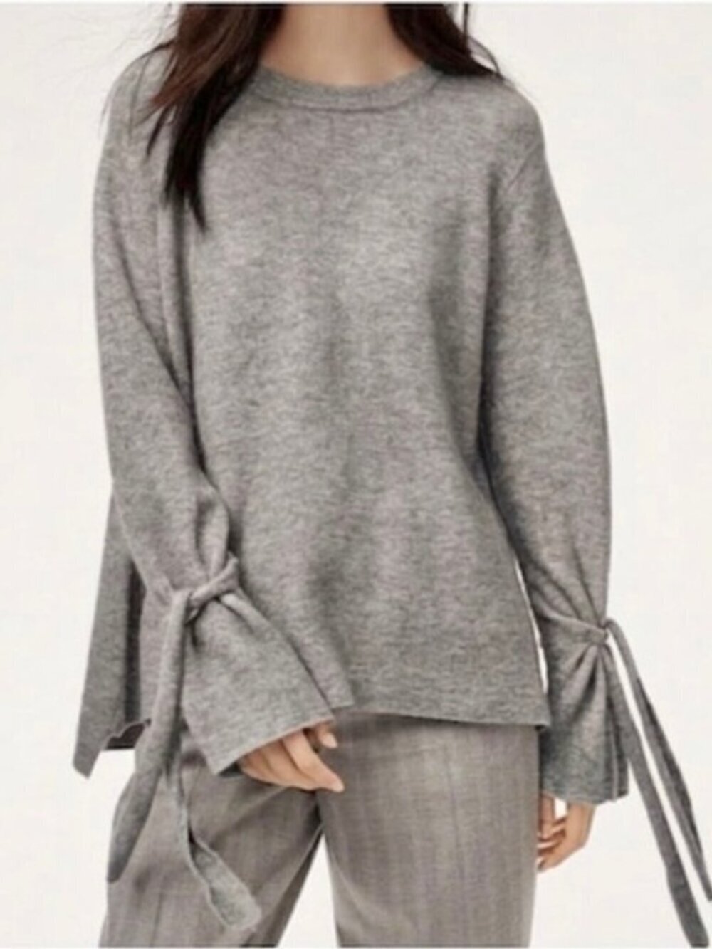 Aritzia Babaton Malcorra Wool Alpaca Blend Oversized Tie Sweater Grey Size Small